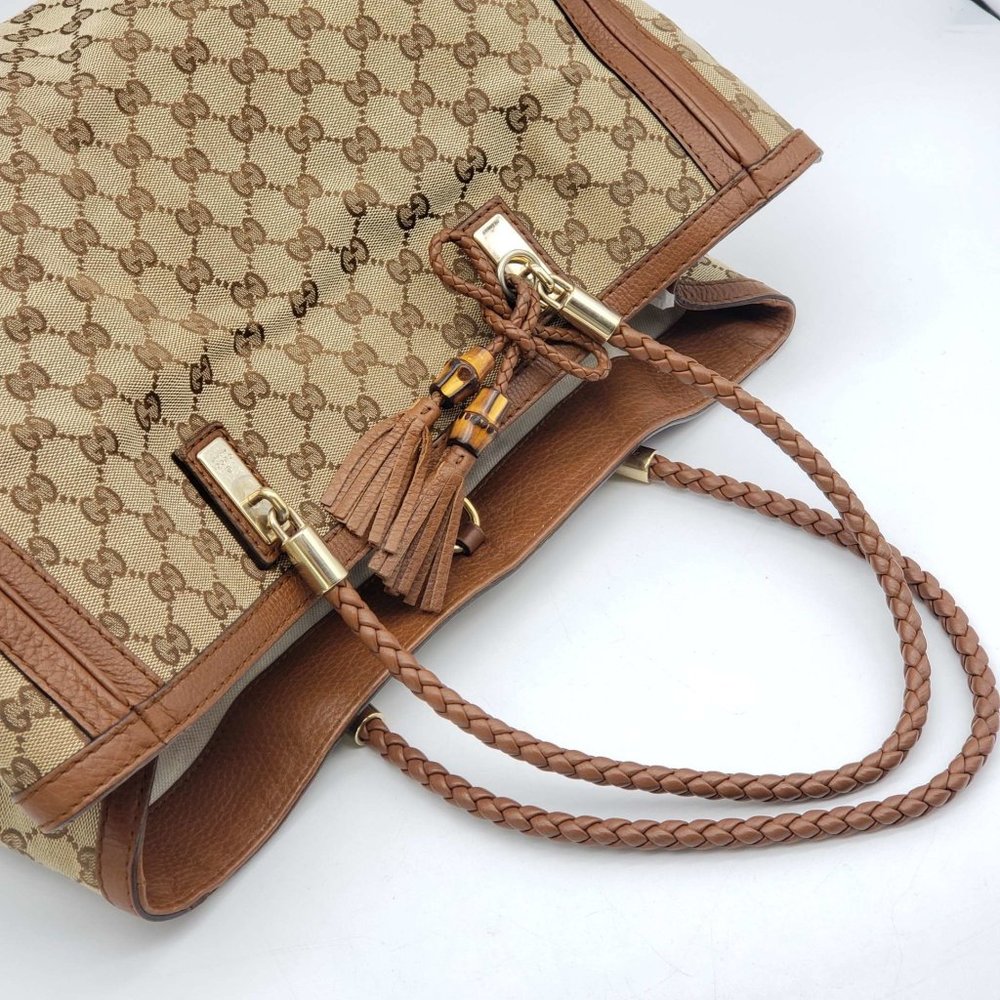 100% Authentic Gucci Leather Canvas Brown Tote Bag - Picture 5 of 16